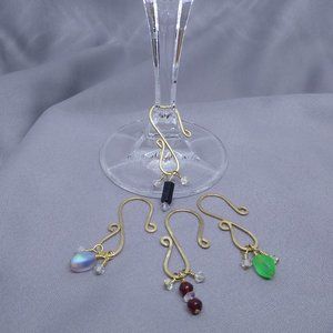 NWOT, Wine Charms of 14k Gold Filled Round Wire,  Hammered, Handmade - set of 4